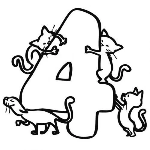 Dibujo con el número 4 para colorear - Dibujos de números para ... Dibujo con el número 4 para colorear - Dibujos de números para ...