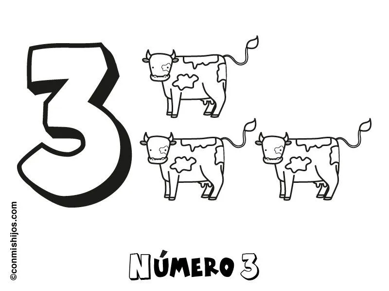 Dibujo del número tres para colorear con los niños Dibujo del número tres para colorear con los niños