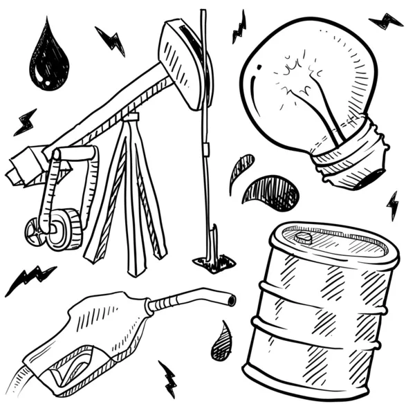 Dibujo de objetos energía petróleo y gas — Vector stock ...