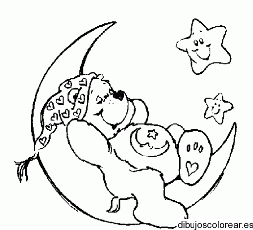 Dibujo de un osito durmiendo sobre la luna | Dibujos para Colorear