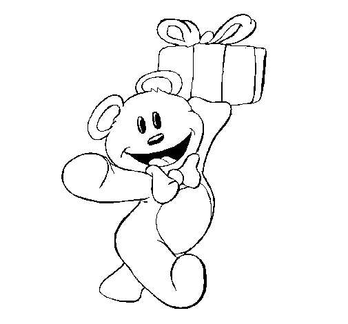 Dibujo de Osito con un regalo para Colorear - Dibujos.net