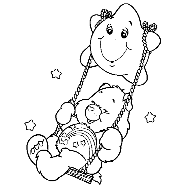 Dibujo de Un osos en un columpio colgado de una estrella Dibujo de Un osos en un columpio colgado de una estrella