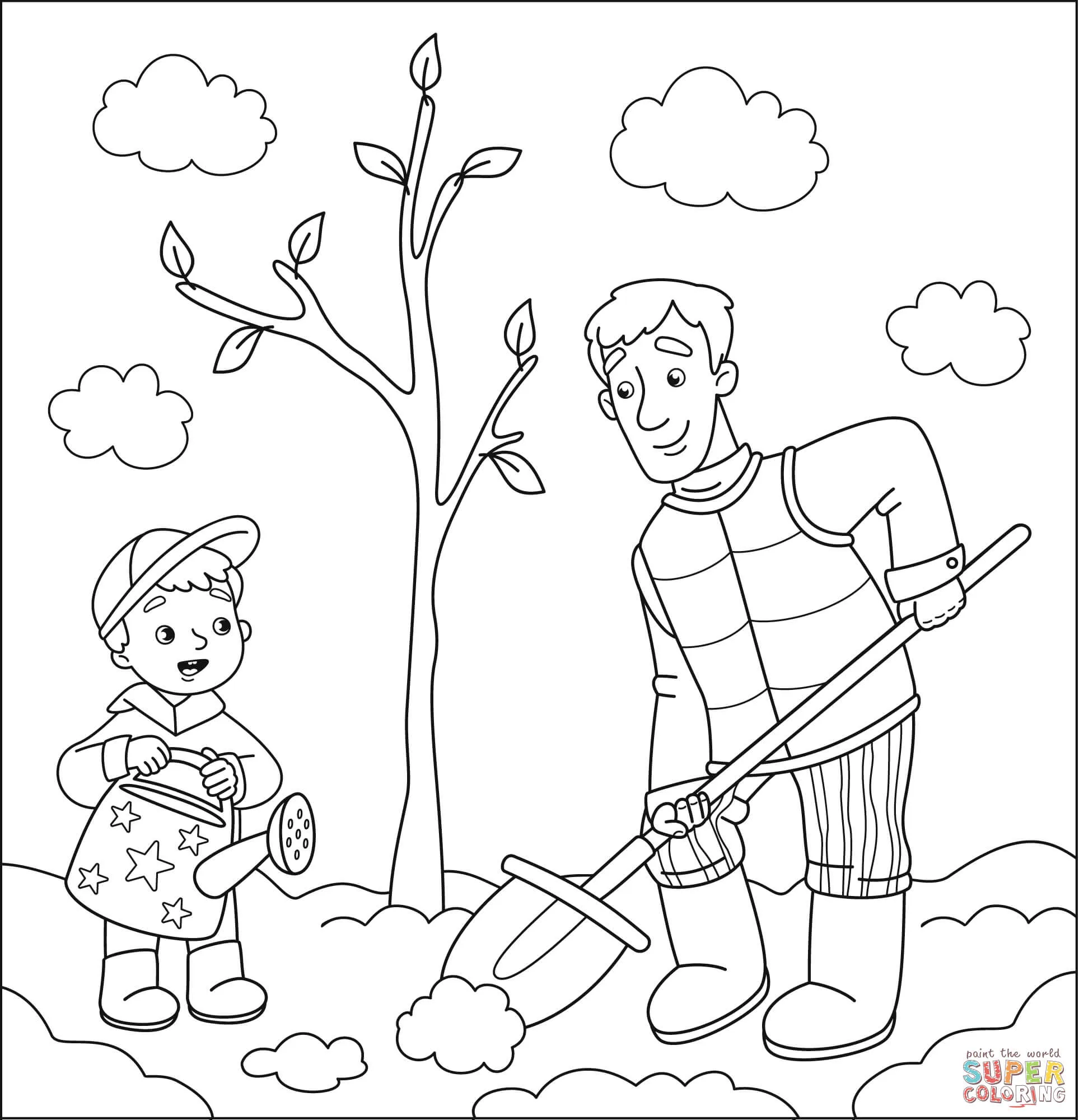 Dibujo de Padre y niño plantando un árbol para colorear | Dibujos para colorear imprimir gratis Dibujo de Padre y niño plantando un árbol para colorear | Dibujos para colorear imprimir gratis