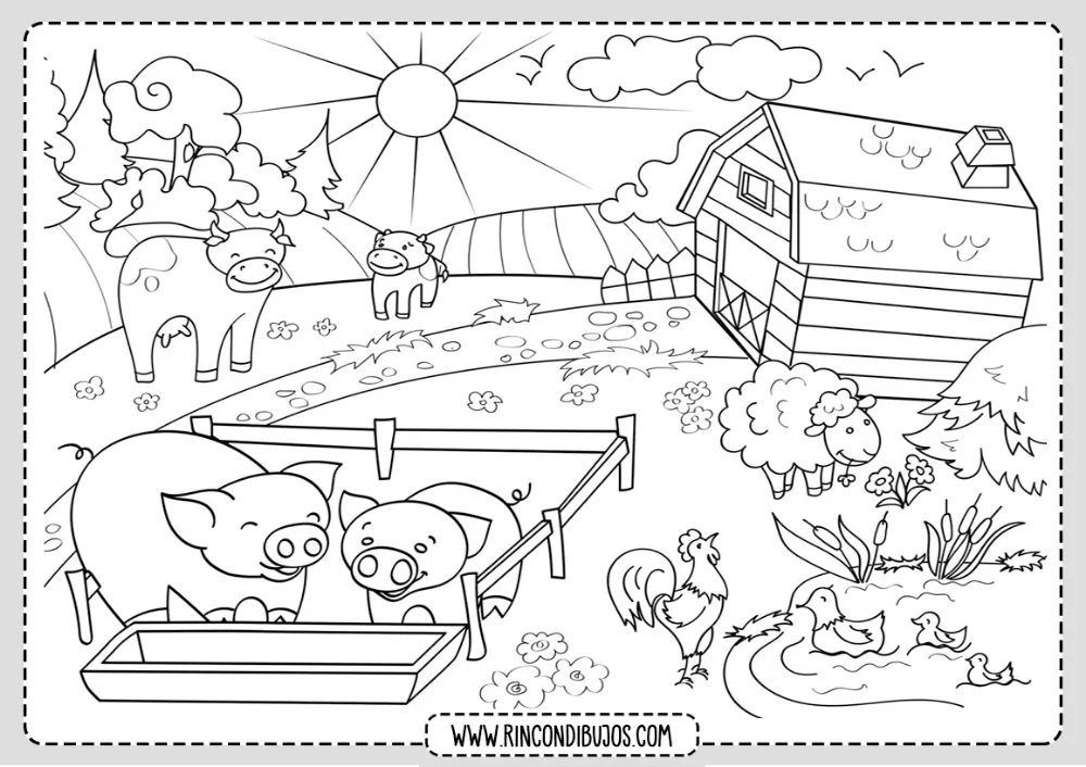 Dibujo Paisaje Granja Para colorear - Rincon Dibujos | Paisaje para colorear, Paisaje rural, Libro de colores