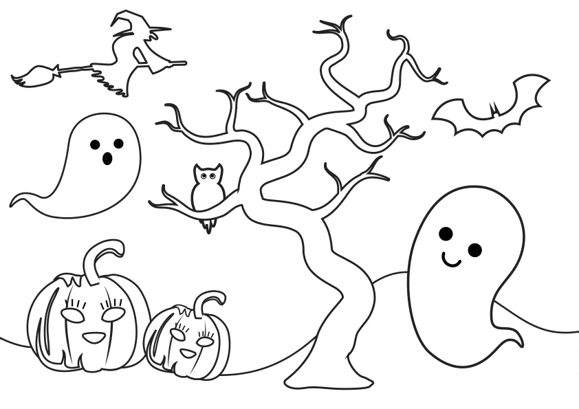Dibujo de un paisaje de la noche de Halloween para colorear Dibujo de un paisaje de la noche de Halloween para colorear