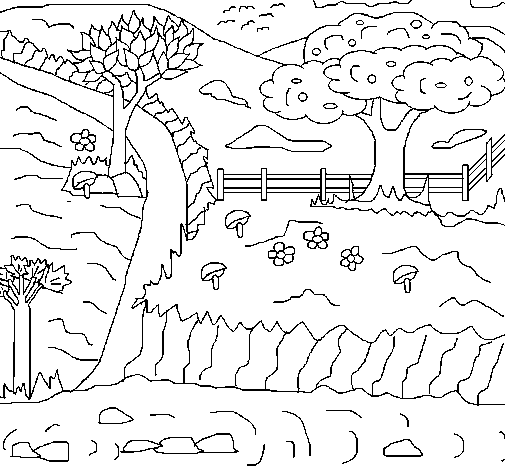 Dibujo de Paisaje rural para Colorear - Dibujos.net Dibujo de Paisaje rural para Colorear - Dibujos.net