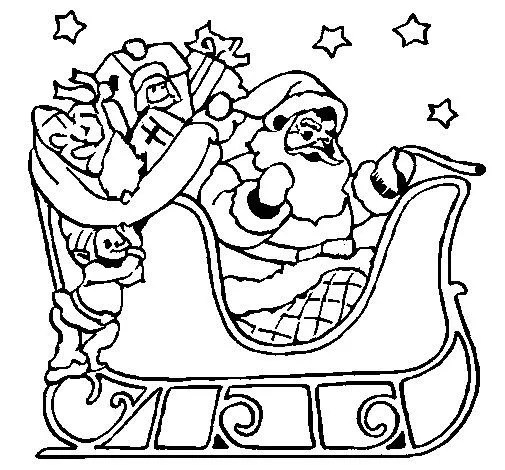 Dibujo de Papa Noel en su trineo para Colorear - Dibujos.net