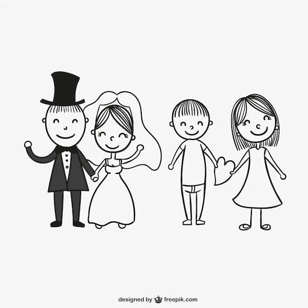 Dibujo de parejas de recién casados | Descargar Vectores gratis