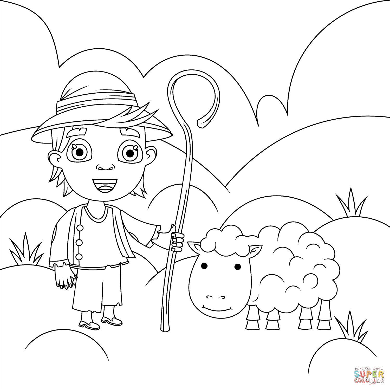 Dibujo de pastor con una oveja para colorear | Dibujos para colorear imprimir gratis Dibujo de pastor con una oveja para colorear | Dibujos para colorear imprimir gratis