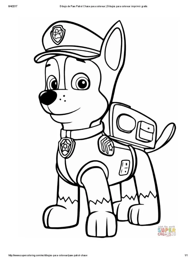 Dibujo de Paw Patrol Chase para Colorear - Dibujos para Colorear Imprimir Gratis | PDF Dibujo de Paw Patrol Chase para Colorear - Dibujos para Colorear Imprimir Gratis | PDF
