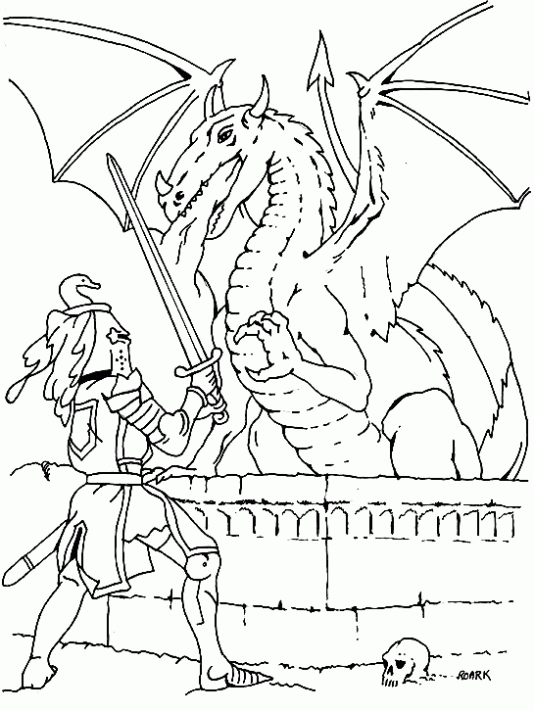 Dibujo de Pelea contra un dragón para colorear. Dibujos infantiles ...