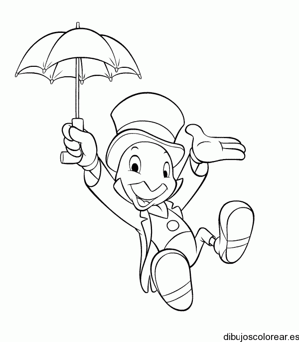 Dibujo de Pepe Grillo con sombrilla | Dibujos para Colorear Dibujo de Pepe Grillo con sombrilla | Dibujos para Colorear