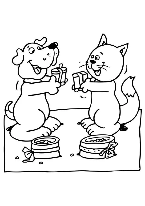 Imagenes para colorear: Dibujo de un perro y un gato para colorear Imagenes para colorear: Dibujo de un perro y un gato para colorear