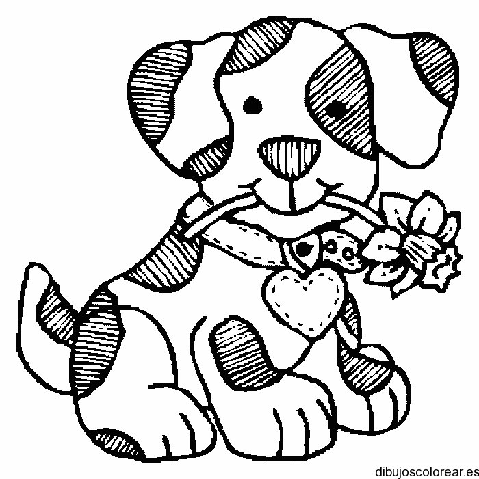 Dibujo de un perro con una rosa y un corazón | Dibujos para Colorear