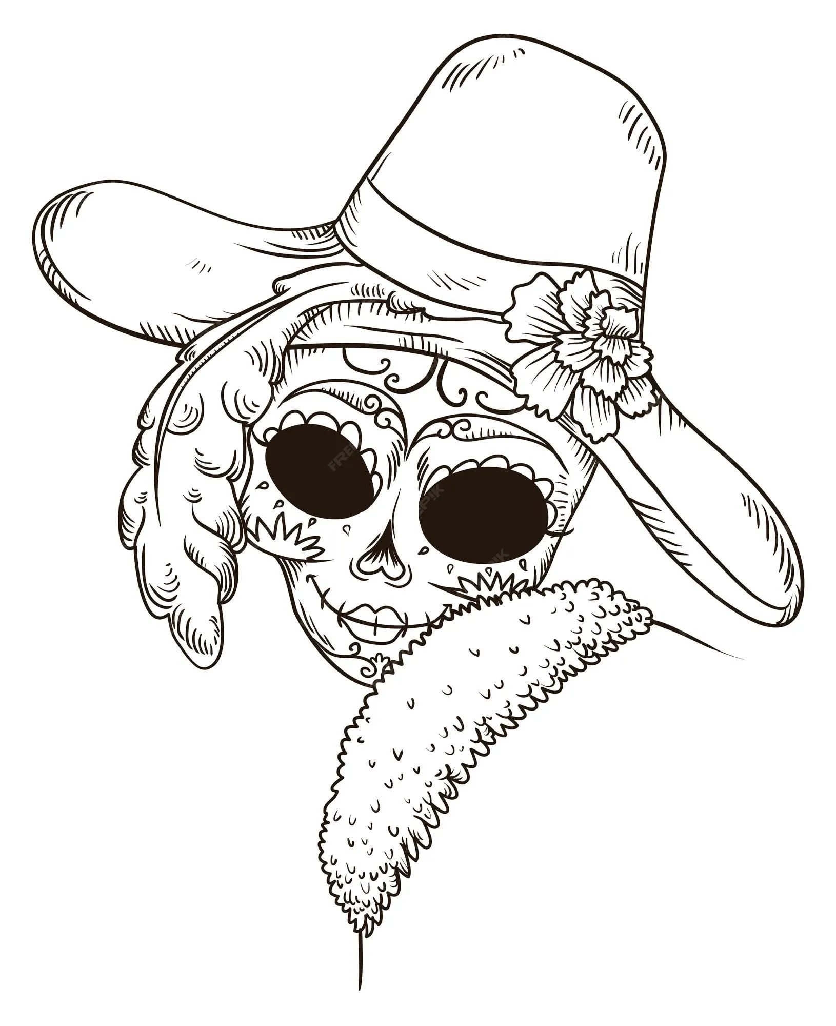 Dibujo del personaje de catrina con un elegante sombrero con flores y abrigo para la celebración del día de muertos | Vector Premium Dibujo del personaje de catrina con un elegante sombrero con flores y abrigo para la celebración del día de muertos | Vector Premium