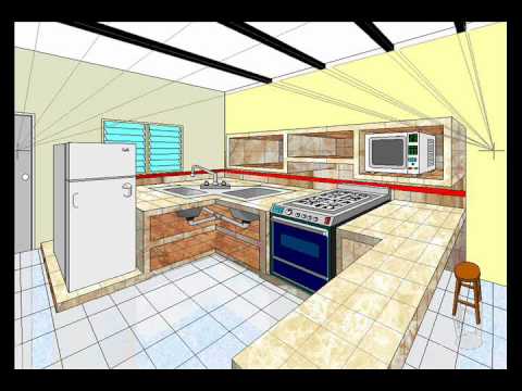 DIBUJO EN PERSPECTIVA 2PF COCINA - YouTube