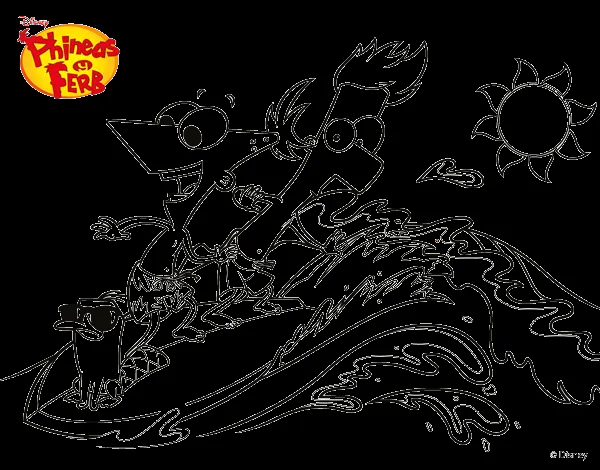 Dibujo de Phineas y Ferb - Surfeando para Colorear - Dibujos.net Dibujo de Phineas y Ferb - Surfeando para Colorear - Dibujos.net