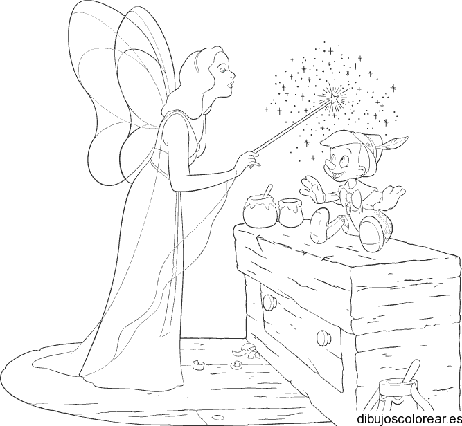 Dibujo de Pinocho y su hada madrina | Dibujos para Colorear Dibujo de Pinocho y su hada madrina | Dibujos para Colorear