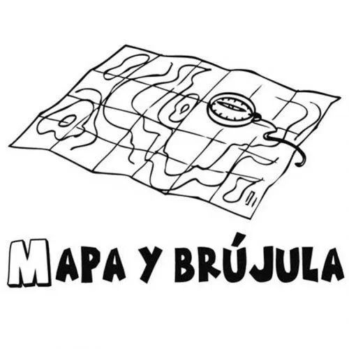 Dibujo para pintar de un mapa y una brújula - Dibujos para ...