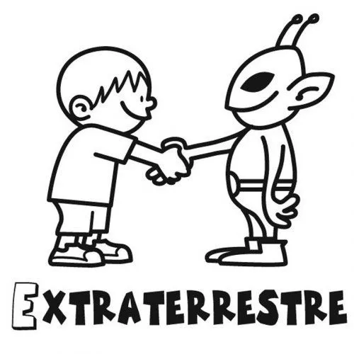 Dibujo para pintar de un niño con un alien - Dibujos para colorear ...