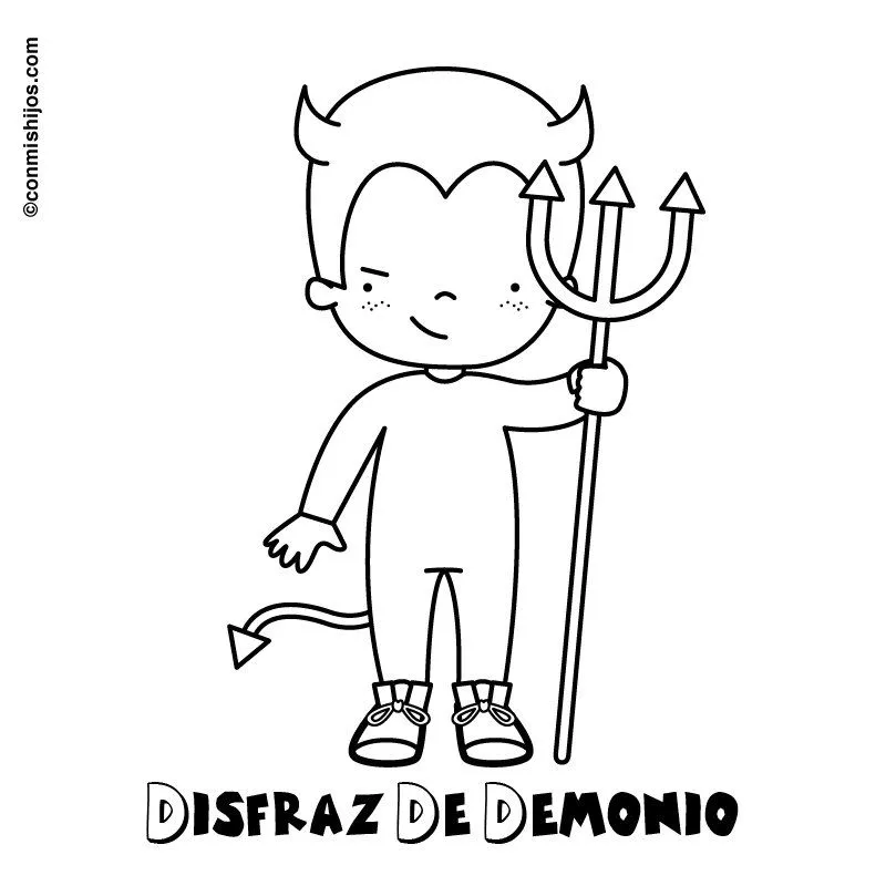 Dibujo para pintar de niño disfrazado de diablillo Dibujo para pintar de niño disfrazado de diablillo