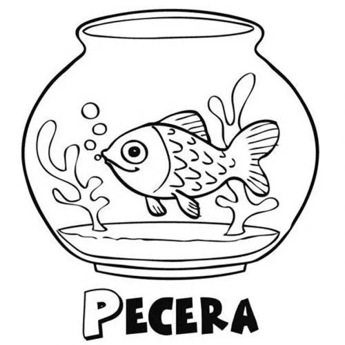 Dibujo para pintar de un pez en su pecera - Dibujos para colorear ...