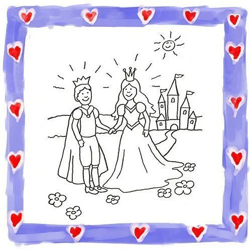Dibujo para pintar de príncipe y princesa en su castillo - Dibujos ... Dibujo para pintar de príncipe y princesa en su castillo - Dibujos ...