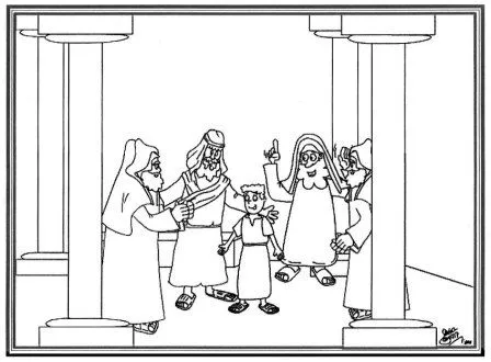 Dibujo para pintar "Jesus en el Templo" - Portal Escuela