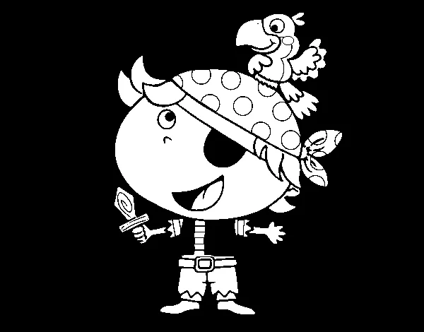 Dibujo de Pirata niño con loro para Colorear Dibujo de Pirata niño con loro para Colorear