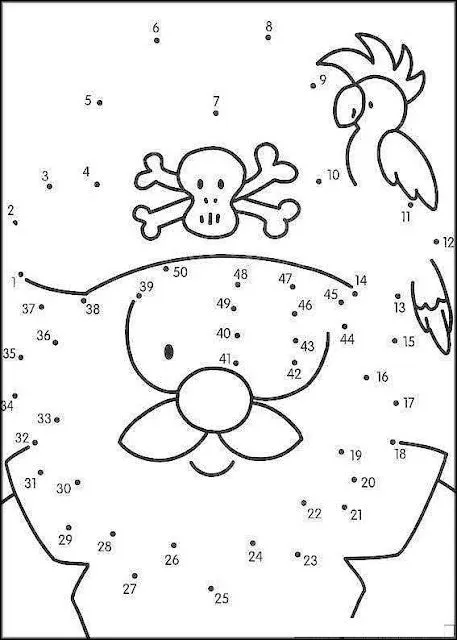 Dibujo de Pirata para unir con puntos y colorear ~ 4 Dibujo
