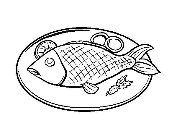 Dibujo de Plato de pescado para Colorear - Dibujos.net Dibujo de Plato de pescado para Colorear - Dibujos.net