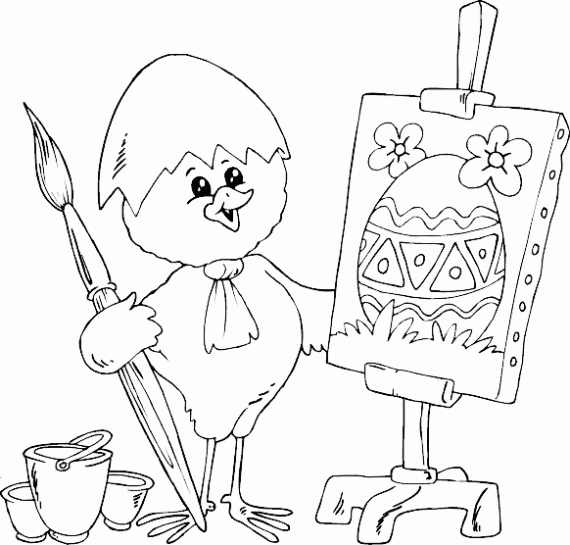Dibujo de Pollito pintando para colorear. Dibujos infantiles de ... Dibujo de Pollito pintando para colorear. Dibujos infantiles de ...