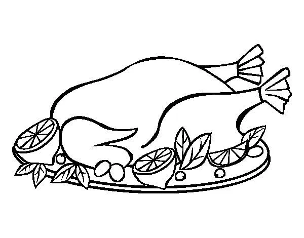 Dibujo de Pollo con guarnición para Colorear - Dibujos.net Dibujo de Pollo con guarnición para Colorear - Dibujos.net