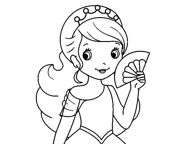 Dibujo de Princesa y abanico para Colorear - Dibujos.net Dibujo de Princesa y abanico para Colorear - Dibujos.net