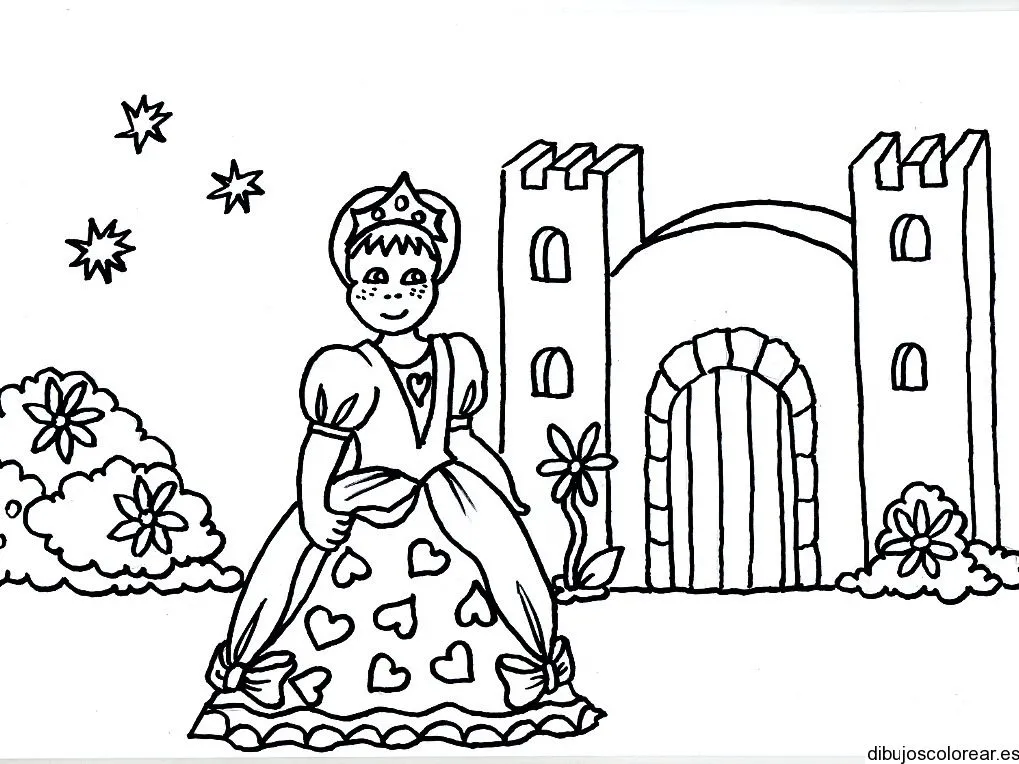 Dibujo de una princesa y su castillo | Dibujos para Colorear
