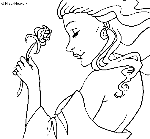 Dibujo de Princesa con una rosa para Colorear Dibujo de Princesa con una rosa para Colorear