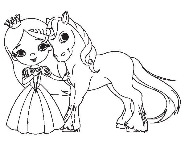 Dibujo de Princesa y unicornio para Colorear - Dibujos.net Dibujo de Princesa y unicornio para Colorear - Dibujos.net