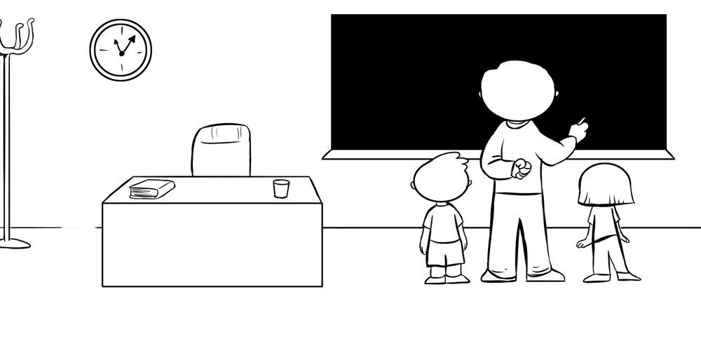 Dibujo de profesor y alumnos en clase para colorear gratis Dibujo de profesor y alumnos en clase para colorear gratis