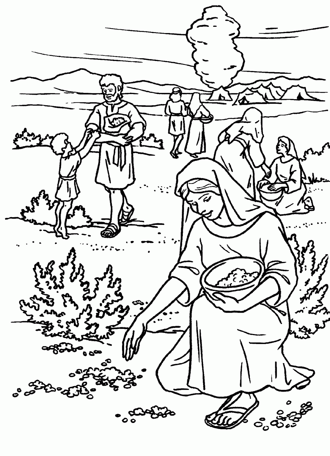 Dibujo del Pueblo de Israel recogiendo maná para colorear ... Dibujo del Pueblo de Israel recogiendo maná para colorear ...