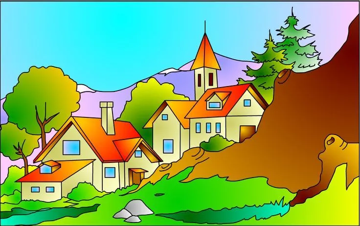 dibujo de un pueblo al lado de montaña - Buscar con Google ... dibujo de un pueblo al lado de montaña - Buscar con Google ...