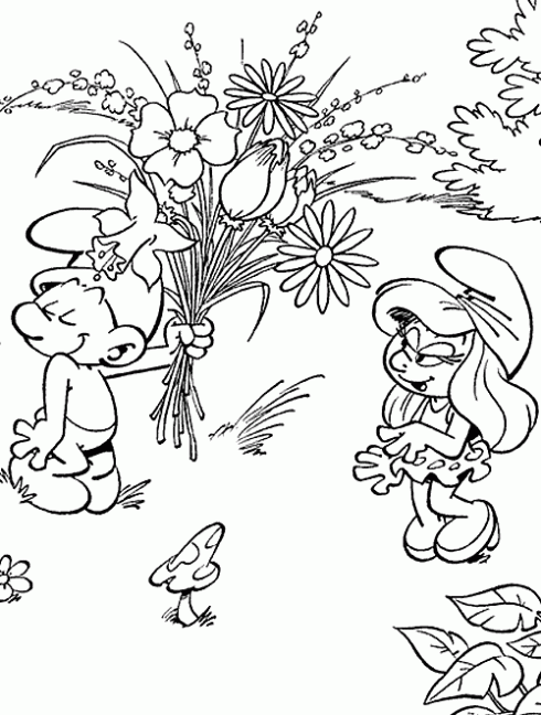Dibujo de Ramo de flores para Pitufina para colorear. Dibujos ... Dibujo de Ramo de flores para Pitufina para colorear. Dibujos ...