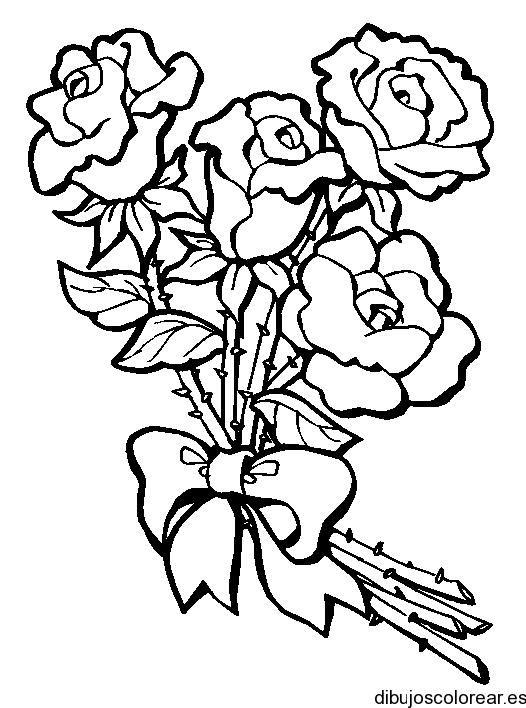 Dibujo de un ramo de rosas con un lazo | Dibujos para Colorear