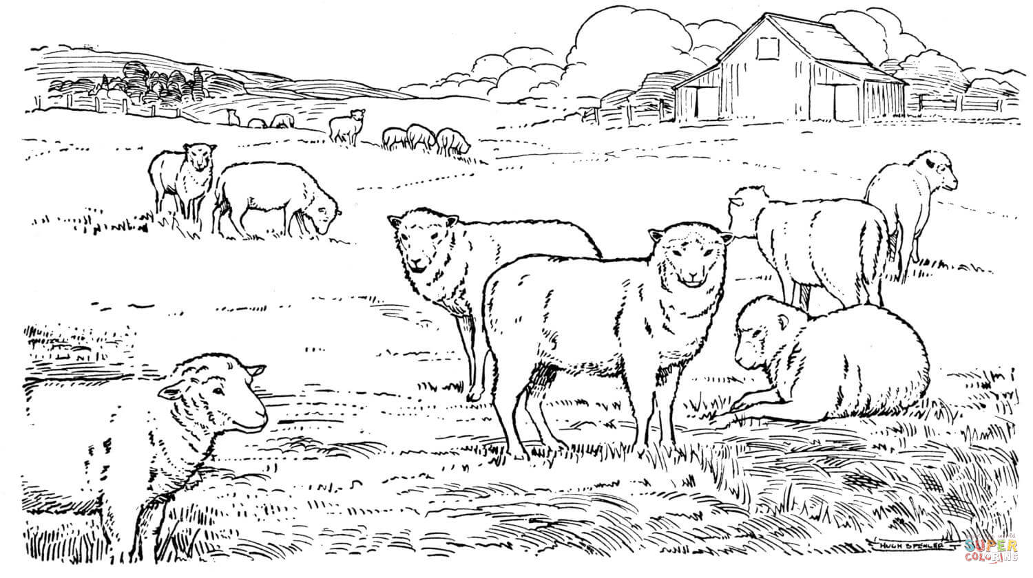 Dibujo de Rebaño de Ovejas para colorear | Dibujos para colorear imprimir gratis Dibujo de Rebaño de Ovejas para colorear | Dibujos para colorear imprimir gratis