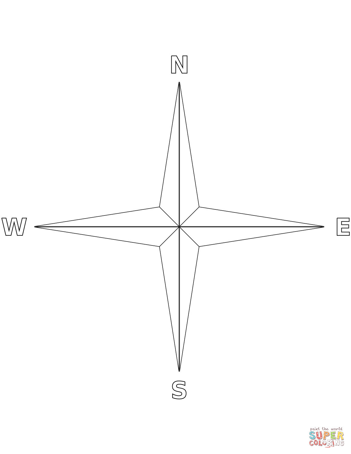 Dibujo de Rosa de los vientos de 4 puntos para colorear | Dibujos para colorear imprimir gratis Dibujo de Rosa de los vientos de 4 puntos para colorear | Dibujos para colorear imprimir gratis