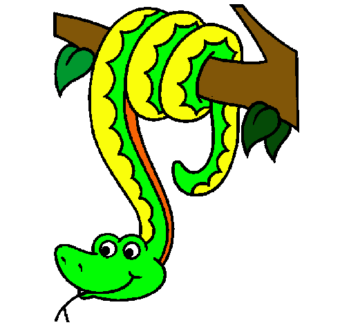 Dibujo de Serpiente colgada de un árbol pintado por ...