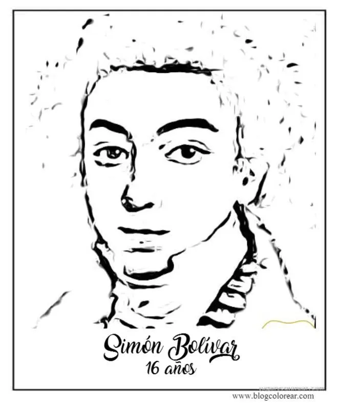 Dibujo de Simón Bolívar niño colorear y poema - Colorear dibujos infantiles