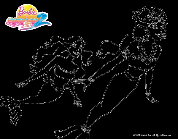 Dibujo de Sirenas nadando para Colorear - Dibujos.net Dibujo de Sirenas nadando para Colorear - Dibujos.net