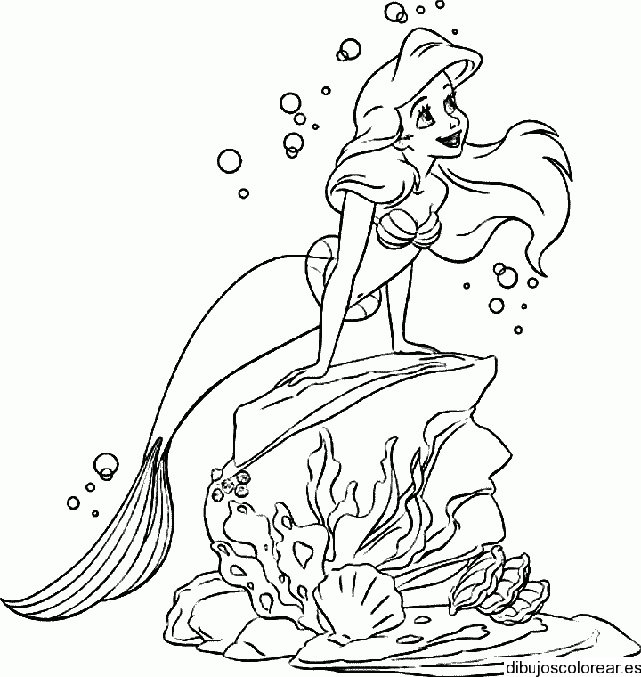 Dibujo de la Sirenita en una roca | Dibujos para Colorear Dibujo de la Sirenita en una roca | Dibujos para Colorear