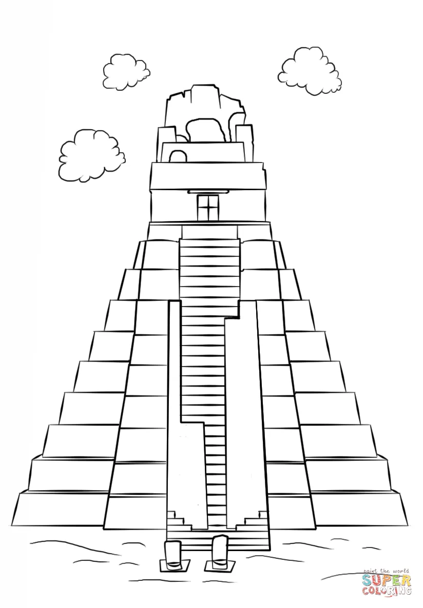 Dibujo de Templo Tikal para colorear | Dibujos para colorear imprimir gratis