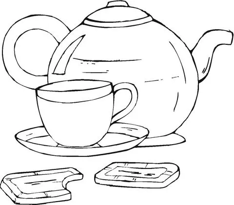 Dibujo de Tetera y Taza con Galletas para colorear | Dibujos para ... Dibujo de Tetera y Taza con Galletas para colorear | Dibujos para ...